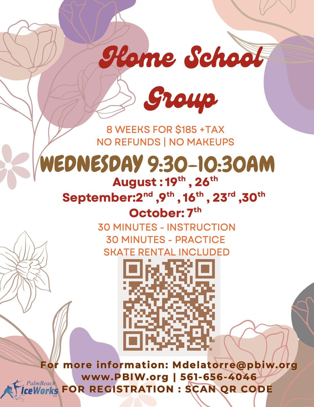 Home School Group flyer with Wednesday morning ice