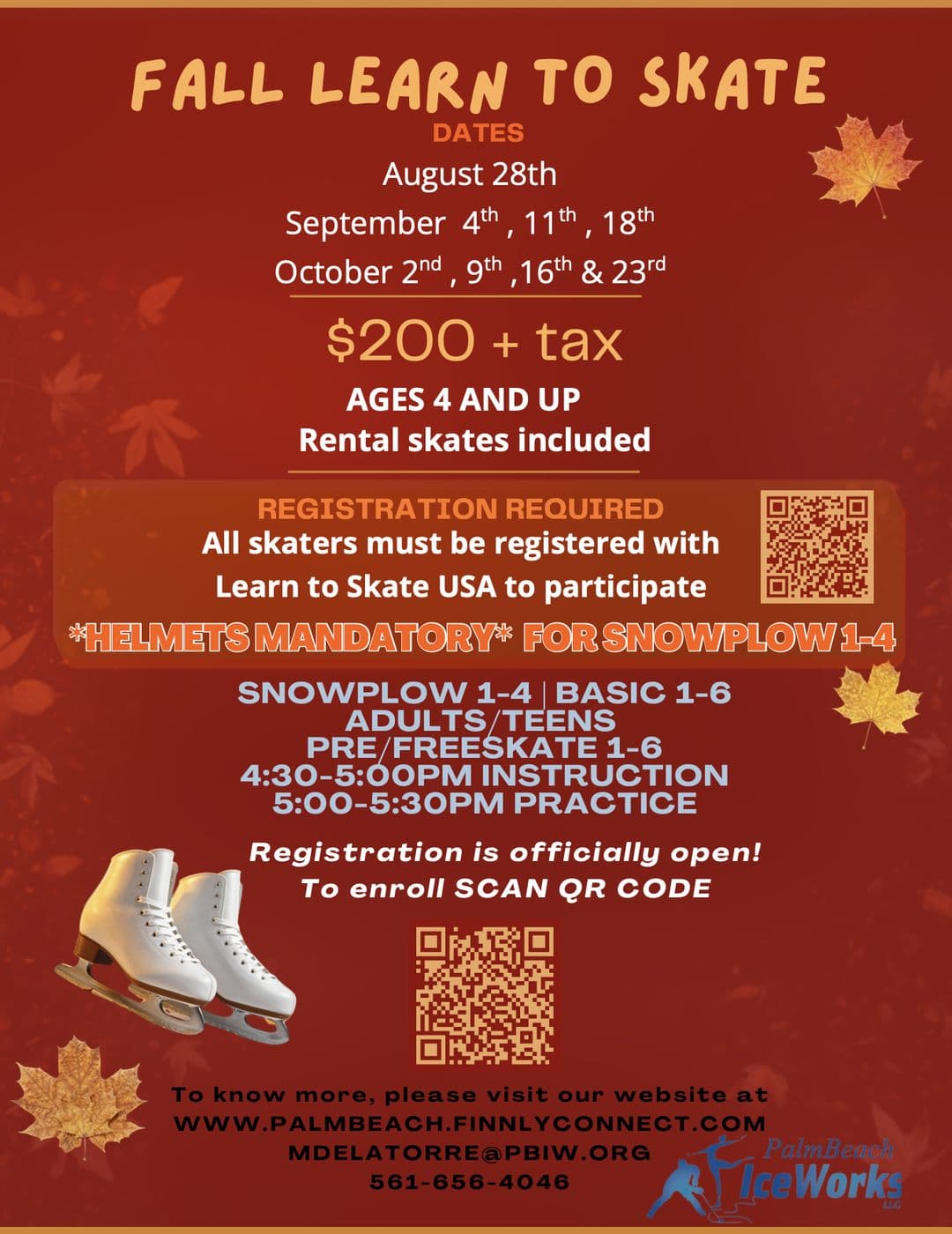 Fall Learn to Skate flyer with posted dates and fees